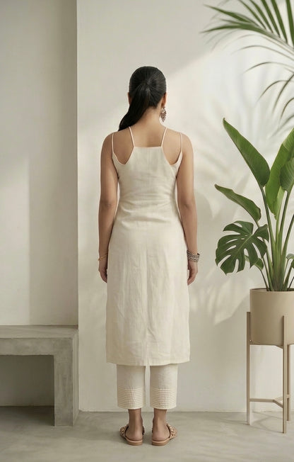 ASHEN OFFWHITE COTTON KURTA SET Back Anaykaa