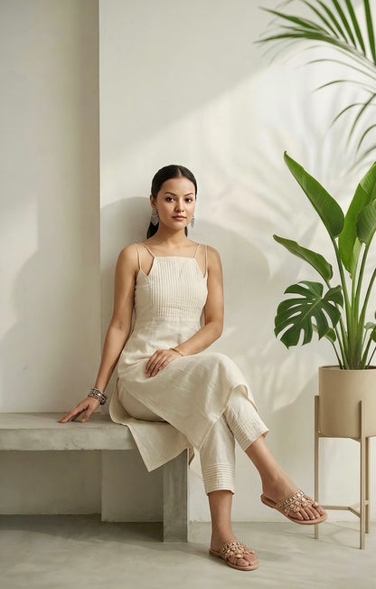 ASHEN OFFWHITE COTTON KURTA SET  Front Anaykaa