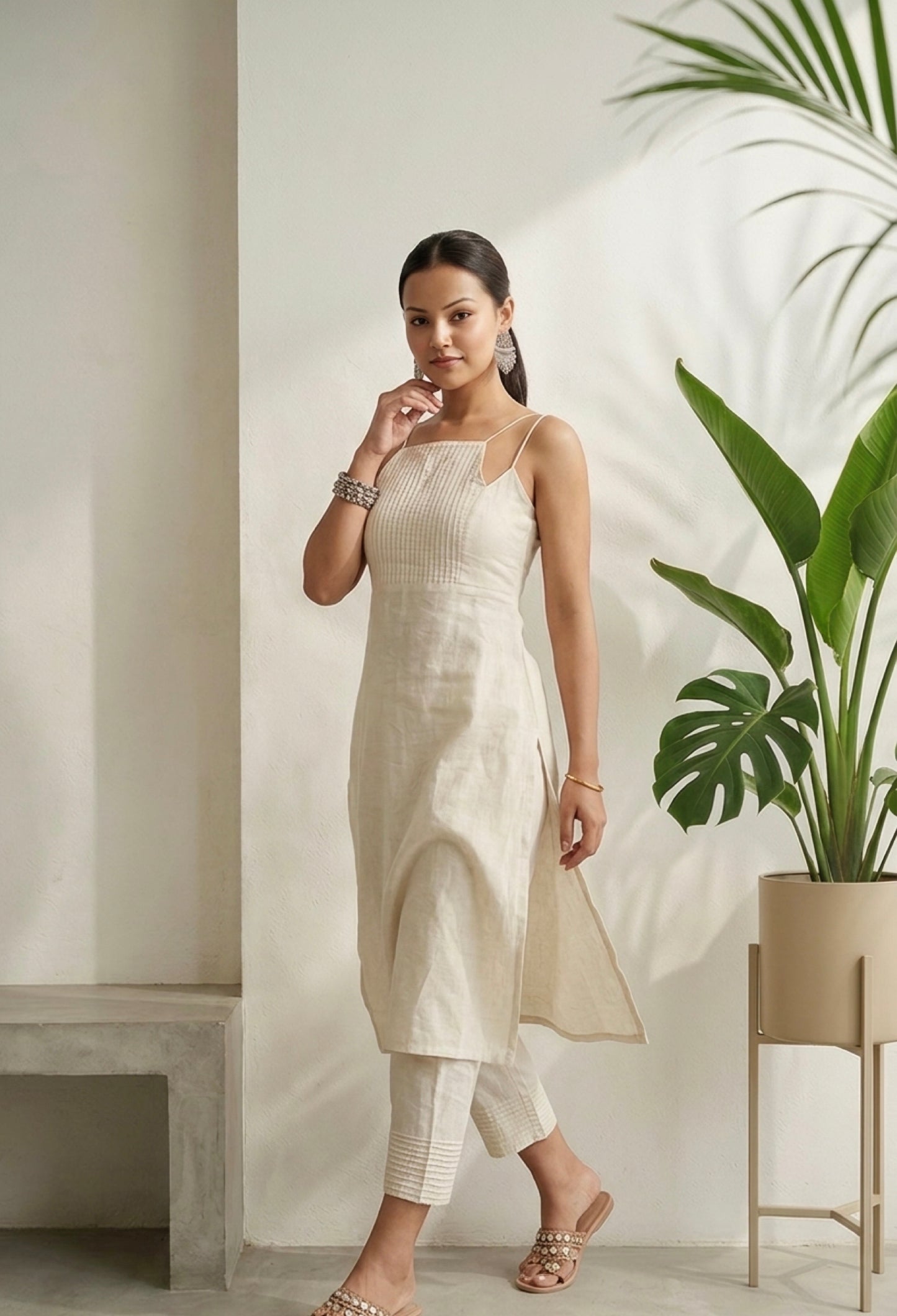 ASHEN OFFWHITE COTTON KURTA SET Side Anaykaa