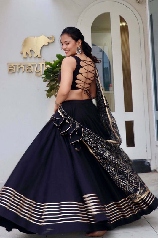 Aaradhya black cotton Navratri chaniya choli with Vintage dupatta by Anaykaa