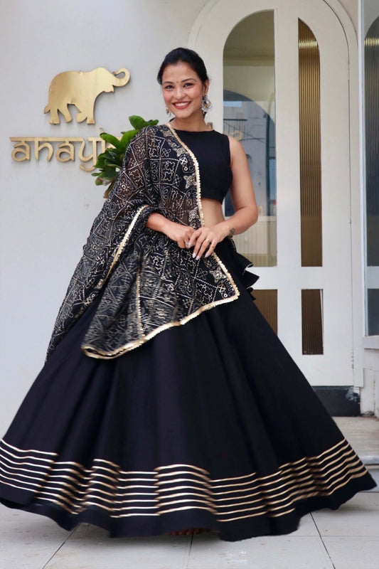 Aaradhya black cotton Navratri chaniya choli with Vintage dupatta by Anaykaa