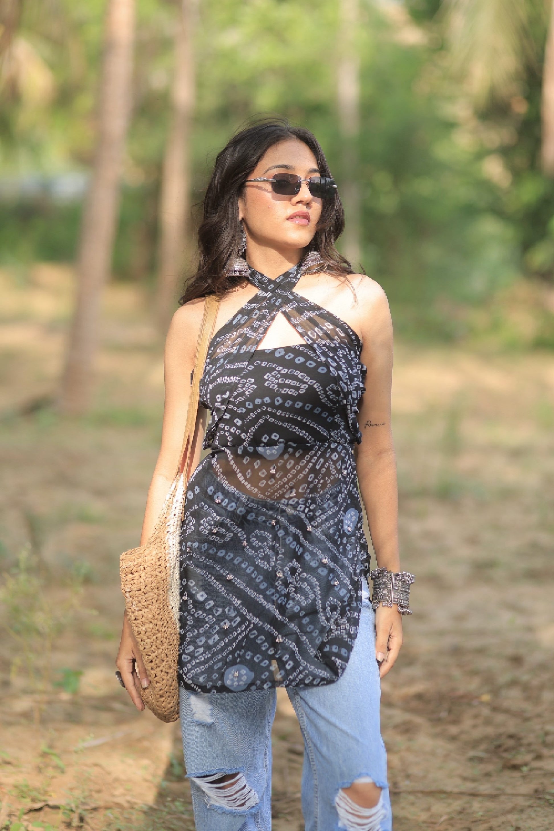 Black Bandhani Halter Short kurti for Women | Anaykaa