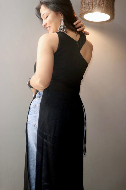 Black Kutchi work kurti for women Back