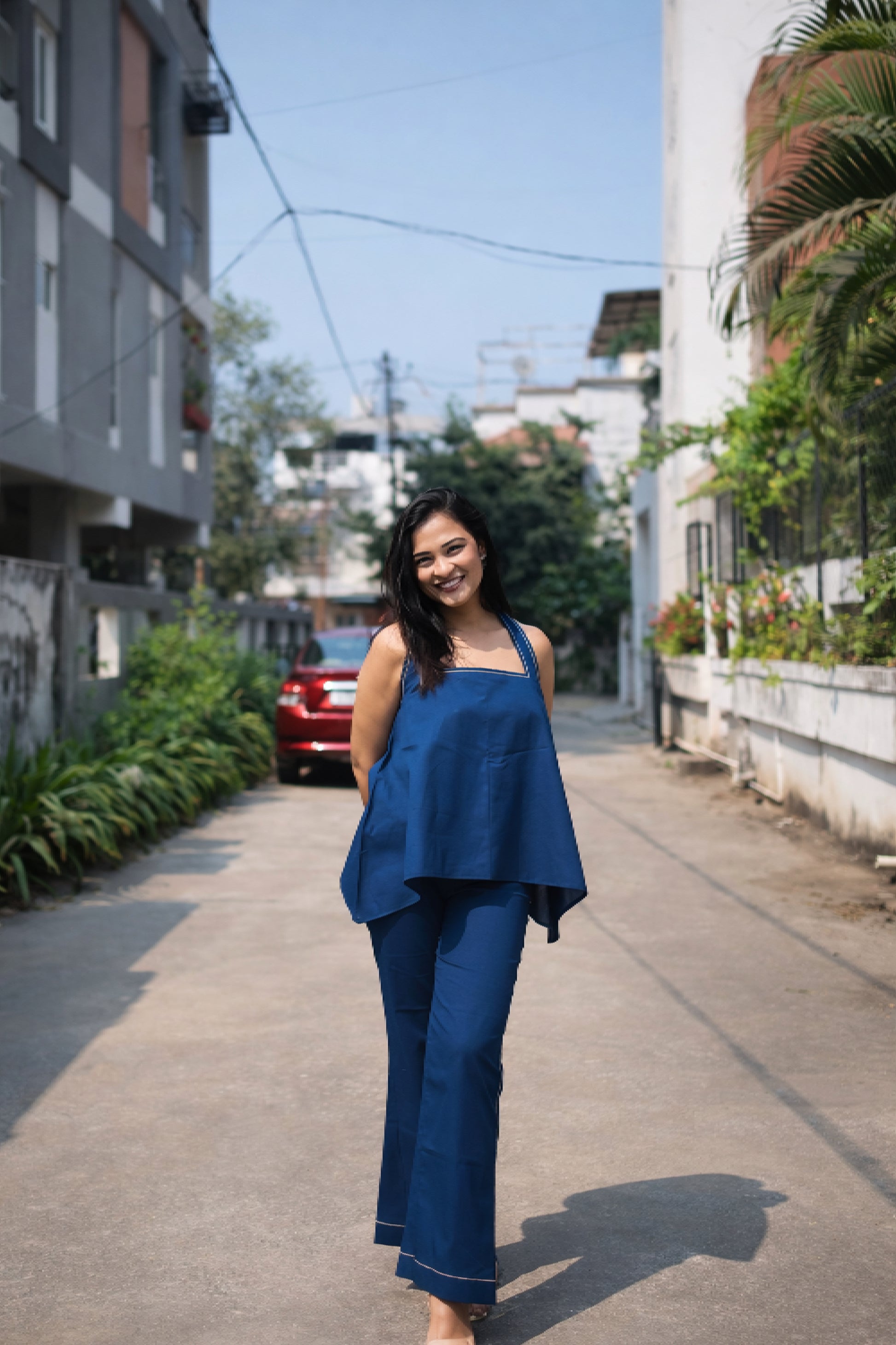 Celestia Easy Day Co-ord Set in premium cotton with strappy top and straight-fit pants by Studio Anaykaa.