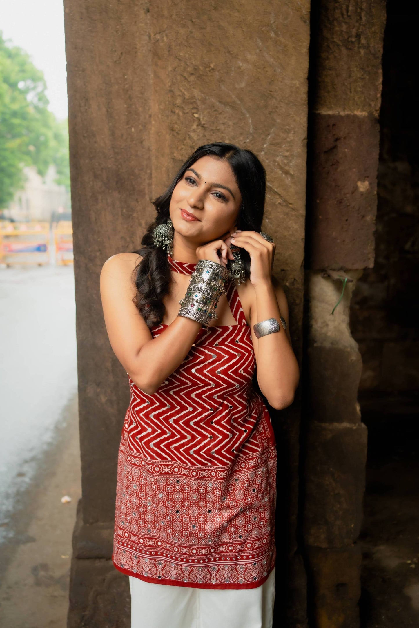 SURKH AJRAKH SHORT KURTI