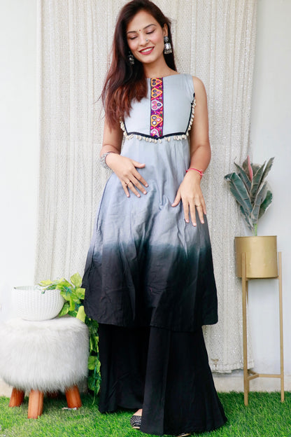 ZOYA GREY BLACK HANDWORK ANARKALI PALAZZO SET - StudioAnaykaa