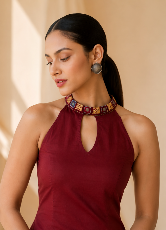 BERRY MAROON JUTE COTTON KURTA SET
