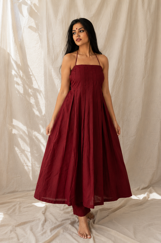 SAISHA WINE COTTON KURTA SET