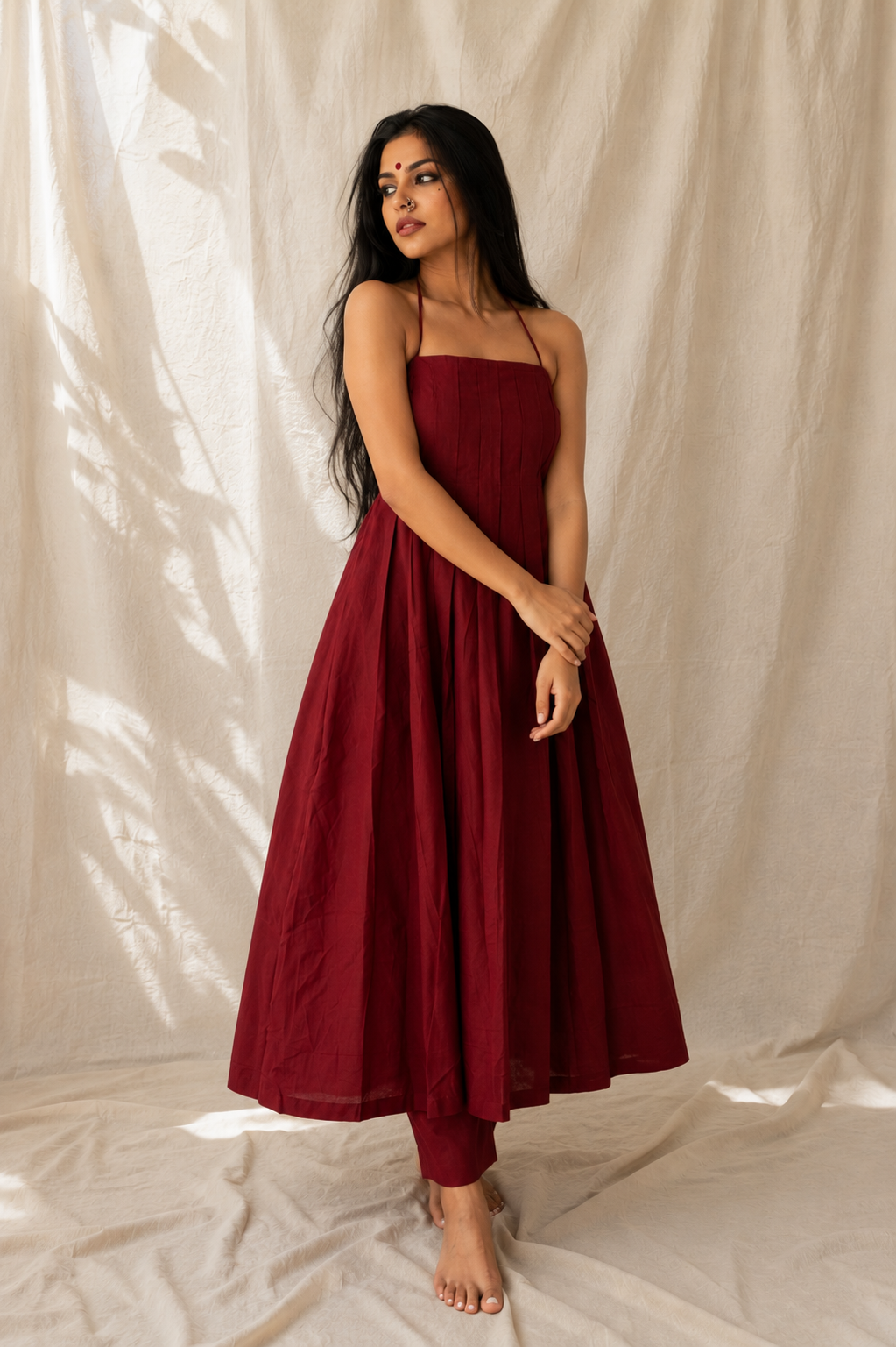 SAISHA WINE COTTON KURTA SET - StudioAnaykaa