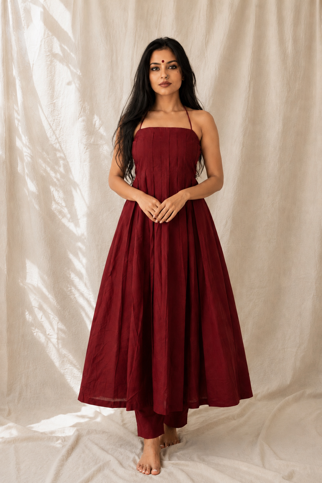 SAISHA WINE COTTON KURTA SET - StudioAnaykaa