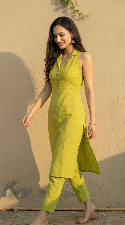KEA PEAR GREEN COTTON KURTA SET - StudioAnaykaa