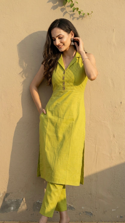 KEA PEAR GREEN COTTON KURTA SET - StudioAnaykaa