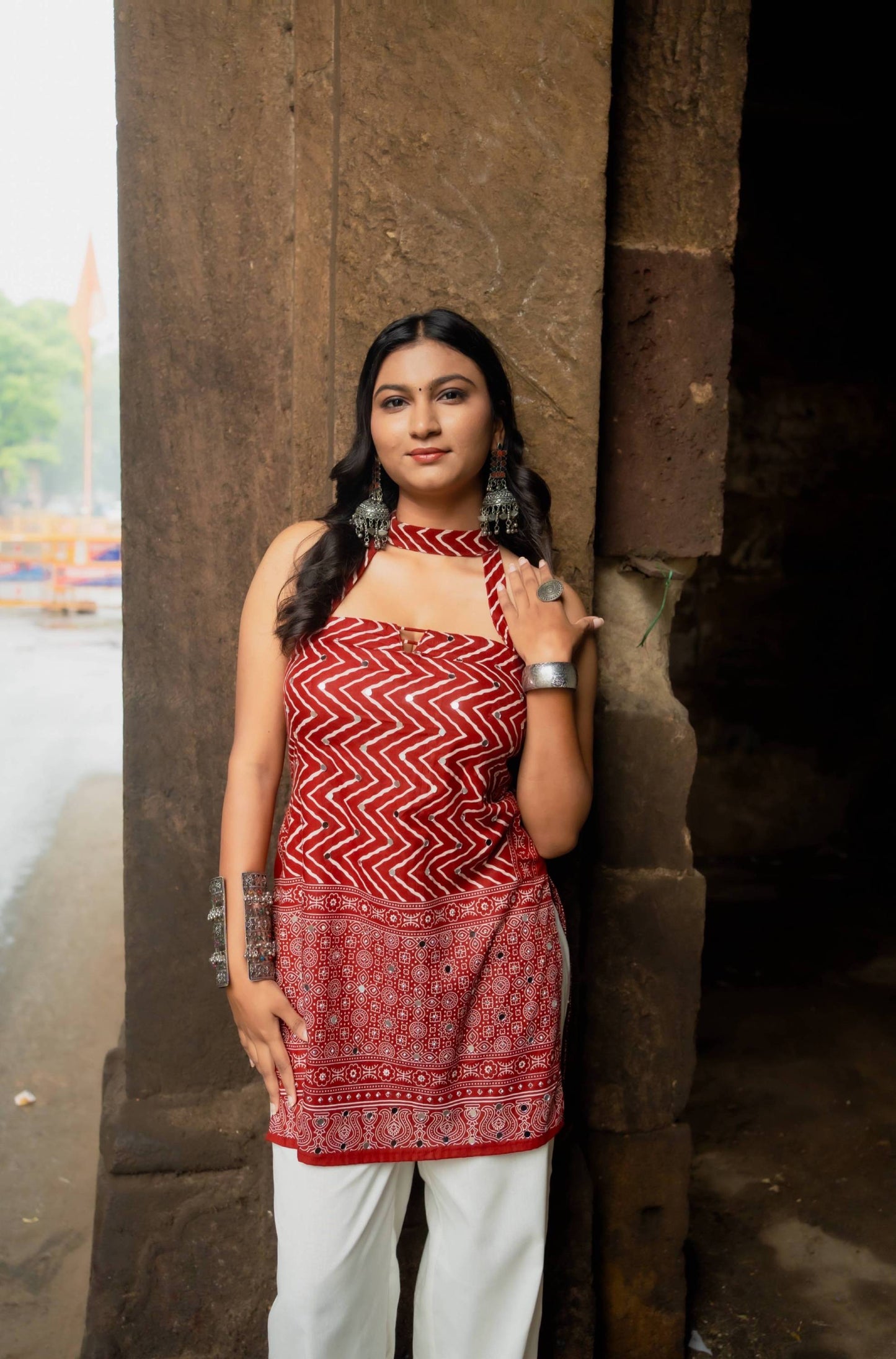 SURKH AJRAKH SHORT KURTI
