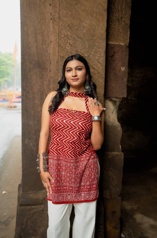 SURKH AJRAKH SHORT KURTI