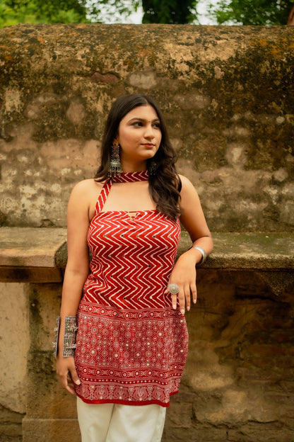 SURKH AJRAKH SHORT KURTI
