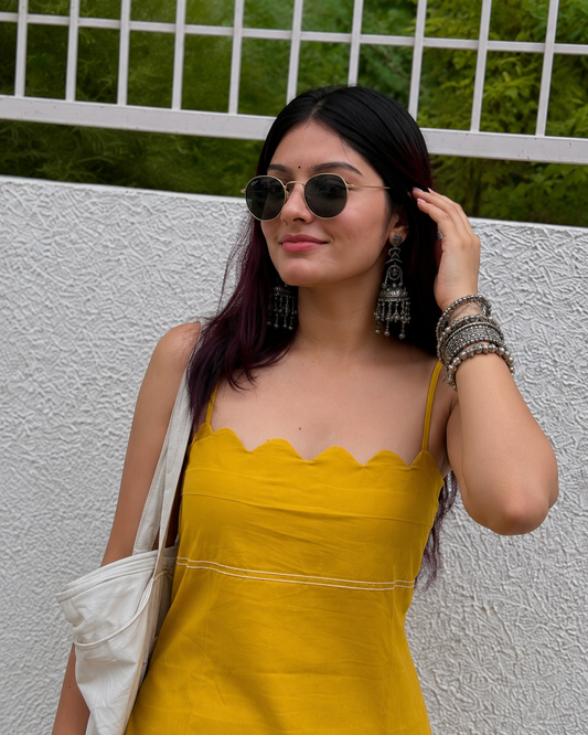 KANAK YELLOW COTTON KURTA SET - Anaykaa