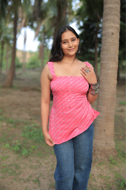 KIARA PINK LEHERIYA SHORT KURTI