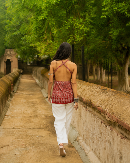 Riwa Ajrakh short kurti back view