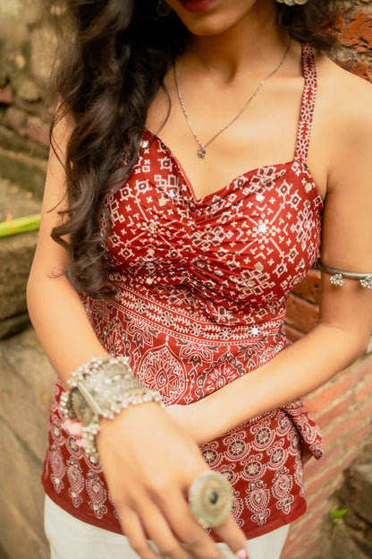 Riwa Ajrakh short kurti front view
