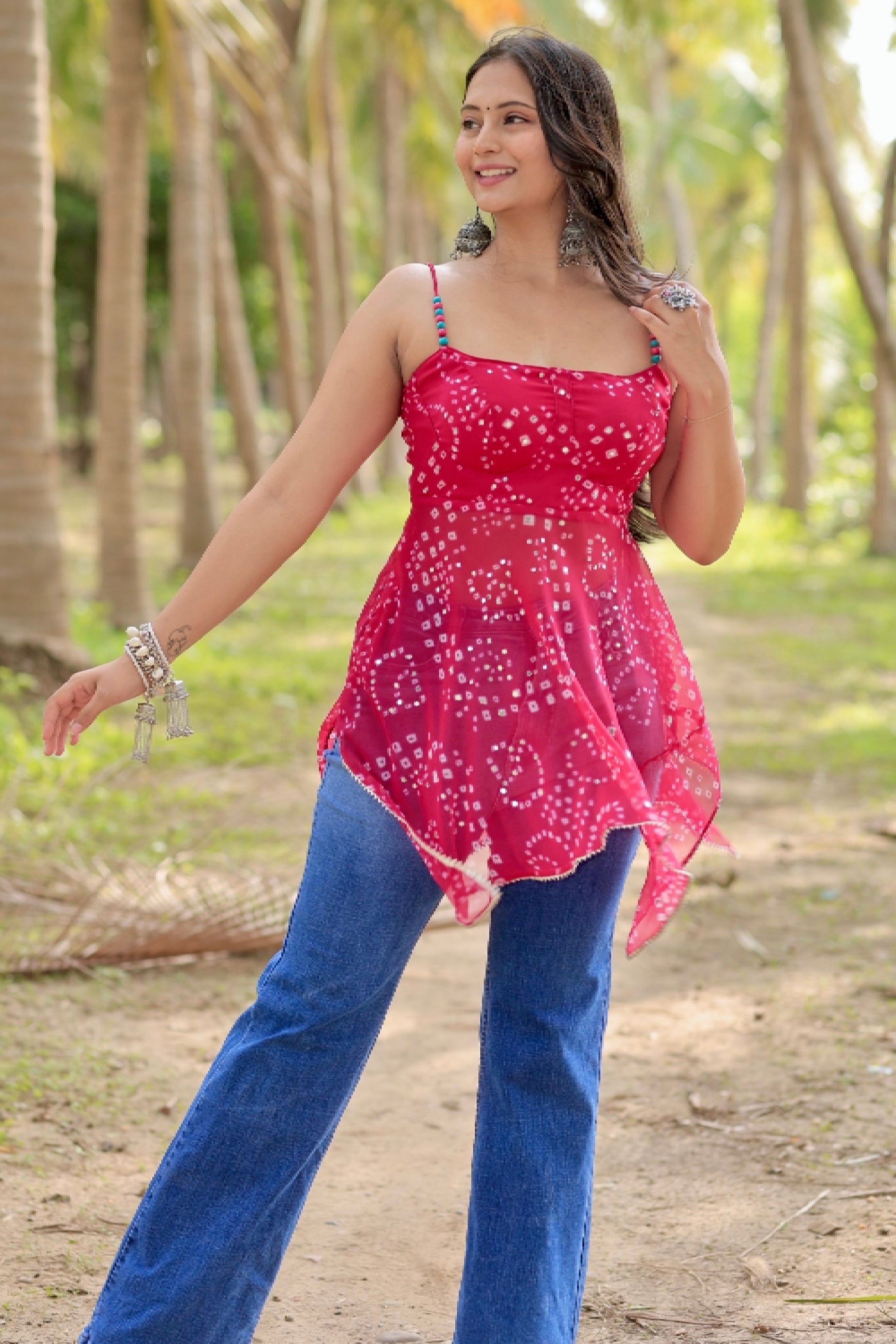 RHEA RUBY BANDHANI SHORT KURTI - Anaykaa