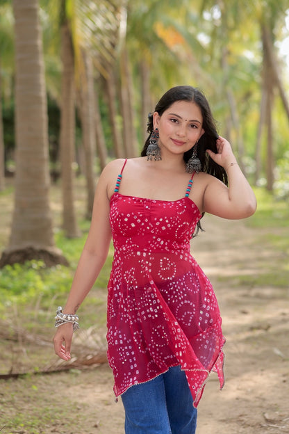 RHEA RUBY BANDHANI SHORT KURTI - Anaykaa