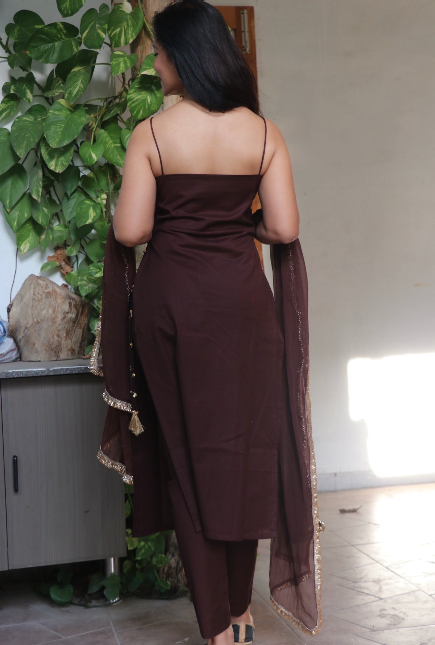 SHYA BROWN COTTON KURTA SET Back Anaykaa
