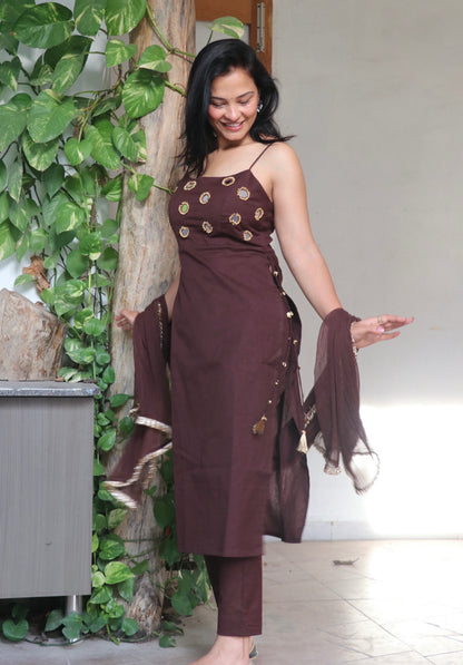 SHYA BROWN COTTON KURTA SET Side Anaykaa