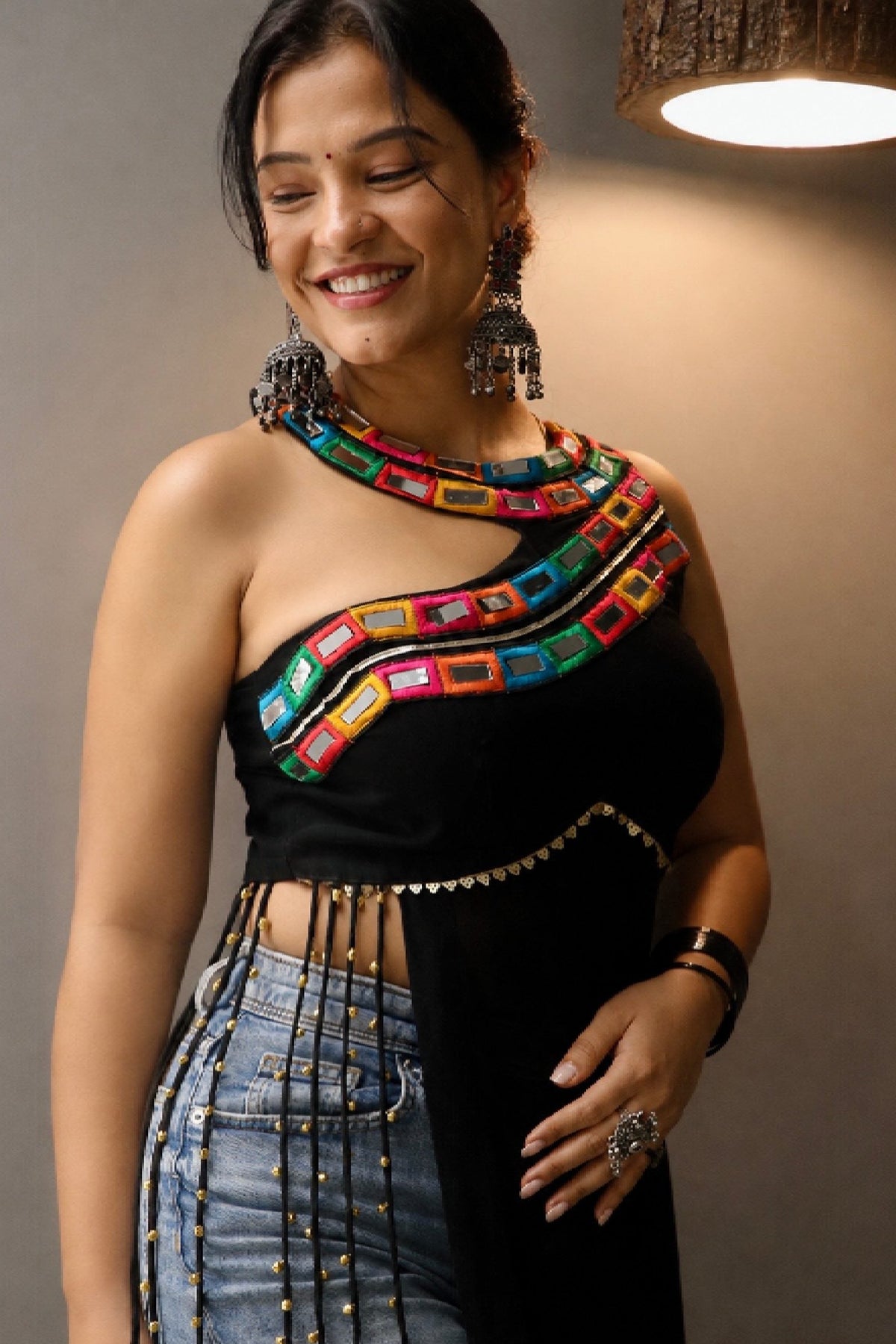 Shyama Black Navratri Kurti with Colourful Kutchi Detailing and Mirrorwork