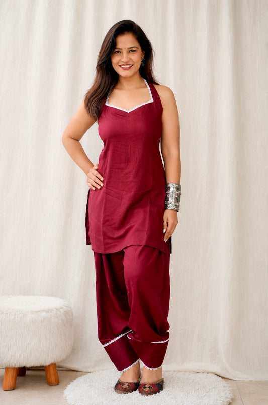 VIRA MAROON FARSHI SALWAR SUIT SET - Anaykaa