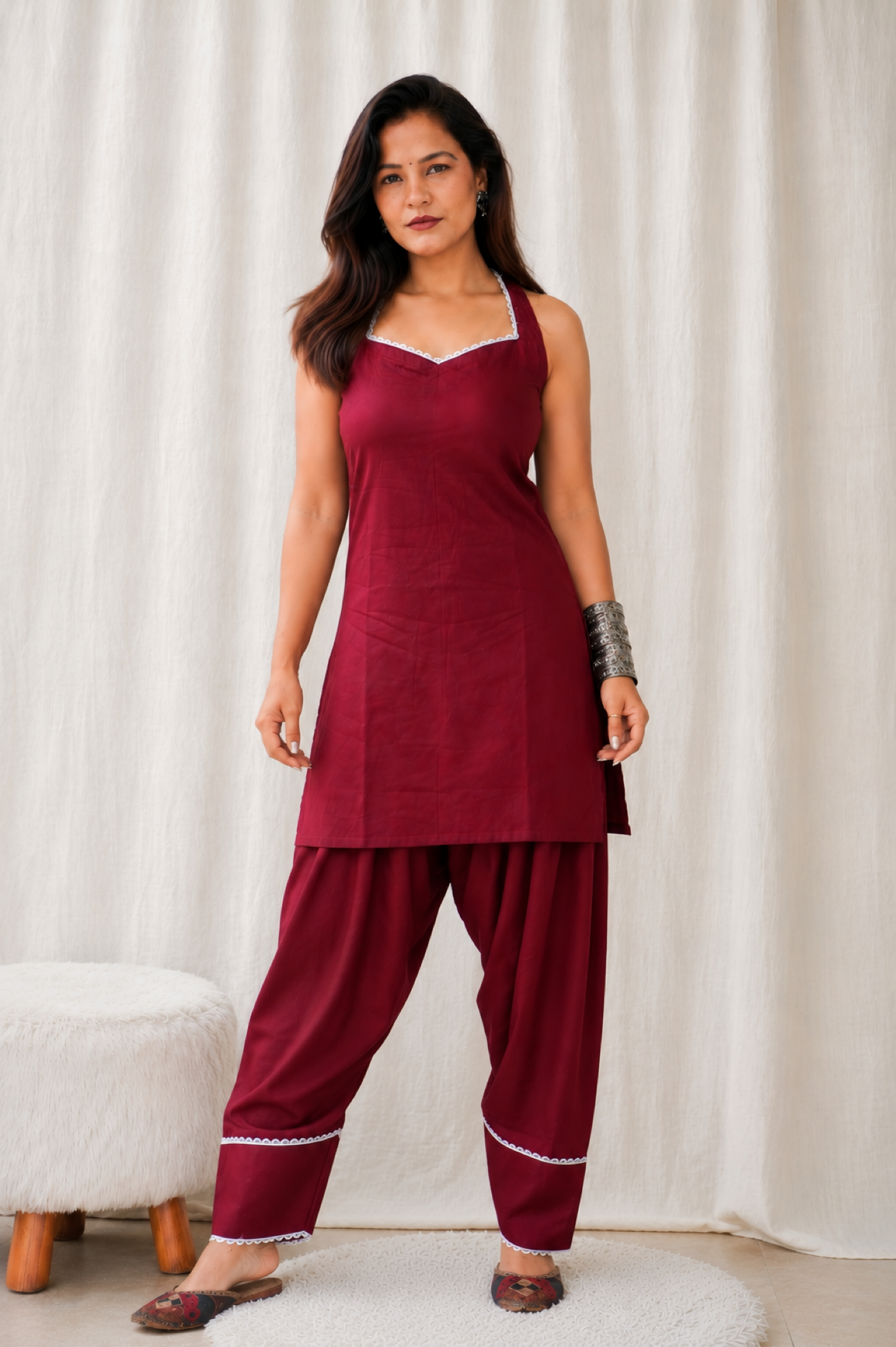 VIRA MAROON FARSHI SALWAR SUIT SET - Anaykaa