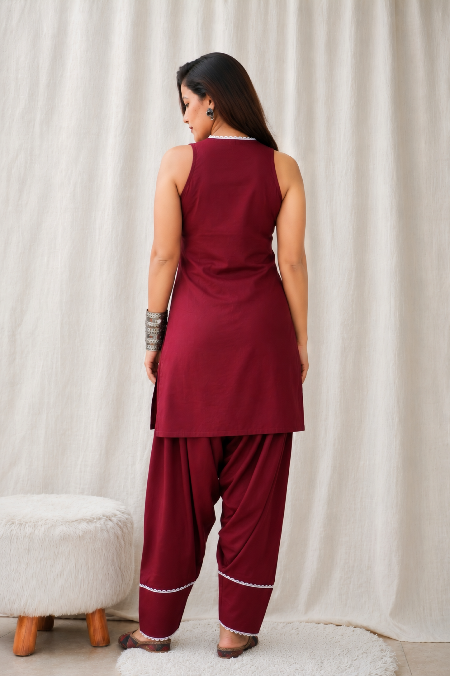 VIRA MAROON FARSHI SALWAR SUIT SET Back - Anaykaa