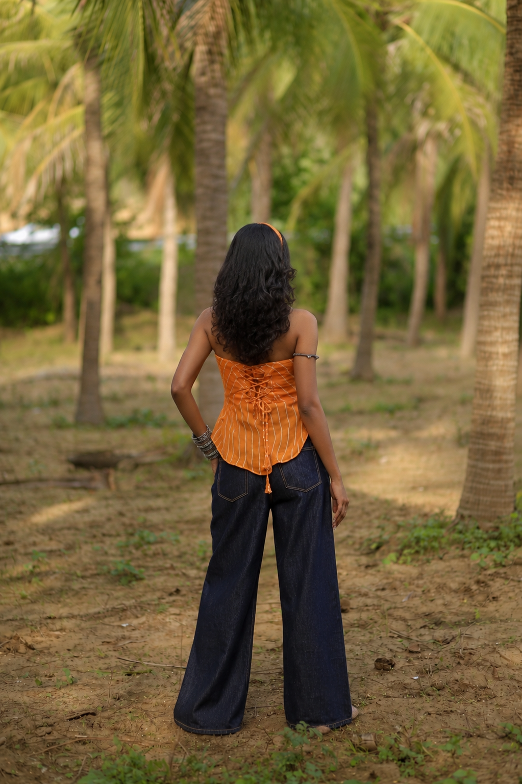 Yellow halter neck top for women back