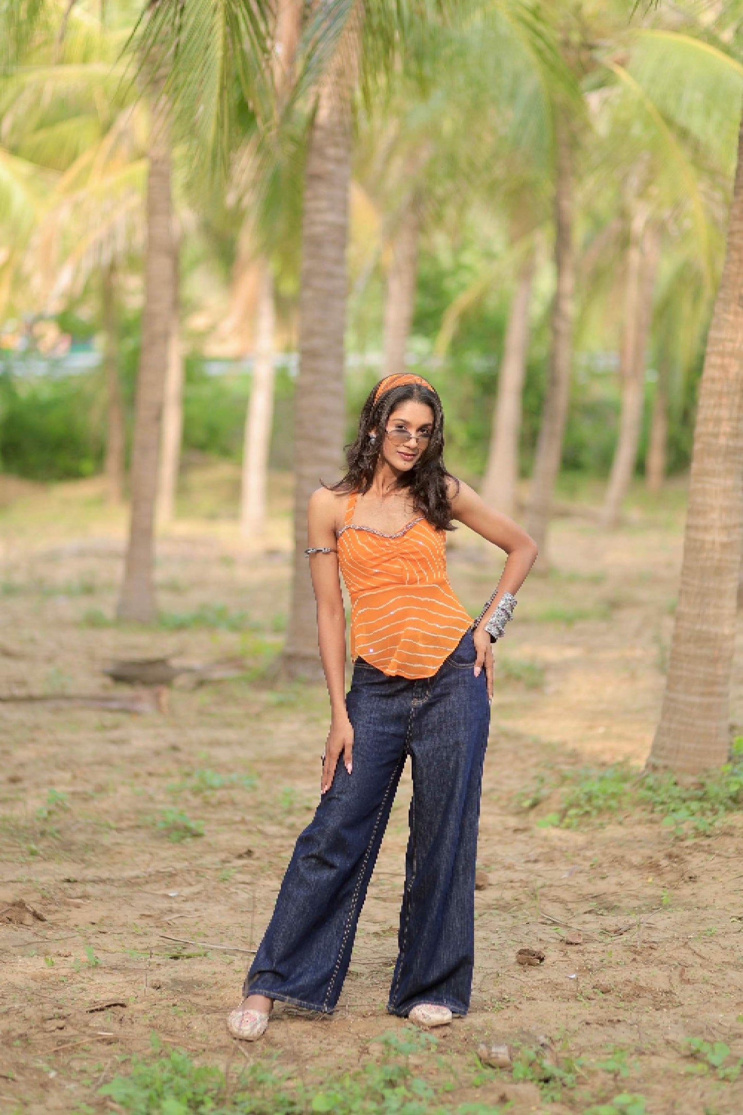 Yellow halter neck top for women full view