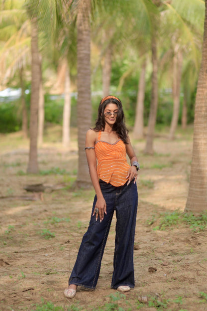Yellow halter neck top for women full view 2