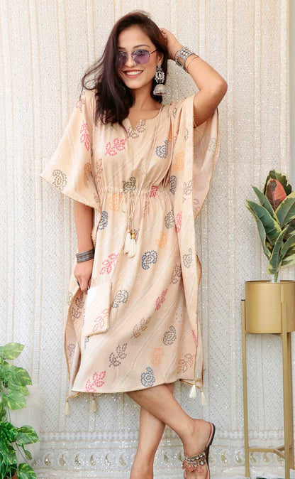 GLARE BEIGE RAYON KAFTAN DRESS - StudioAnaykaa