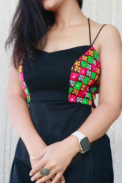ASH BLACK KUTCHI HANDWORK KURTA SET - StudioAnaykaa