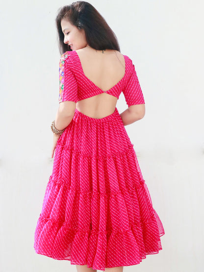 CANDY PINK KUTCHI HANDWORK LAYERED DRESS - StudioAnaykaa