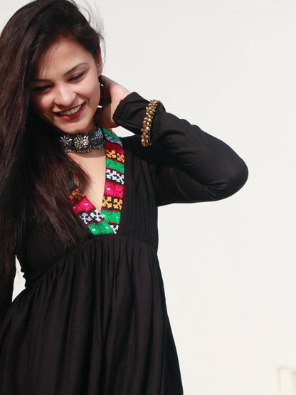 CHIC BLACK KUTCHI HAND WORK KURTA SET - StudioAnaykaa