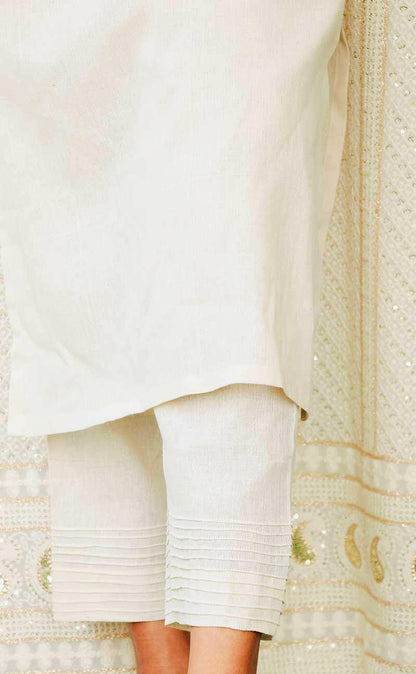 ASHEN OFFWHITE COTTON KURTA SET - StudioAnaykaa