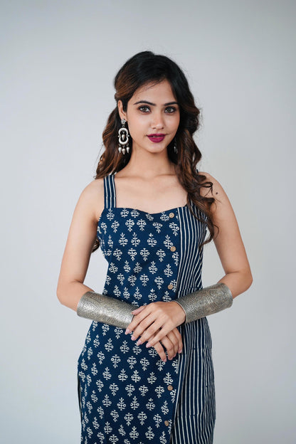 SAPPHIRE COTTON HAND BLOCK KURTA SET - StudioAnaykaa