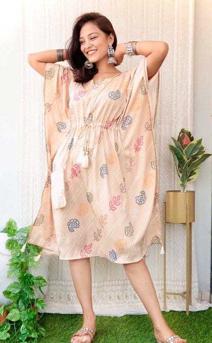 GLARE BEIGE RAYON KAFTAN DRESS - StudioAnaykaa