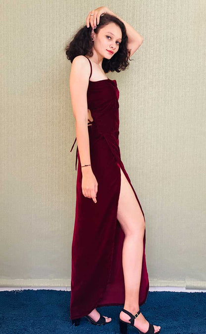 VINO MAROON VALVEL GARNET DRESS - StudioAnaykaa