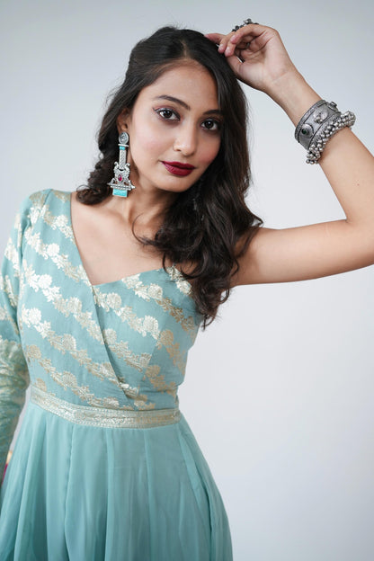 VRINDA BANARASI BROCADE JUMP SUIT - StudioAnaykaa