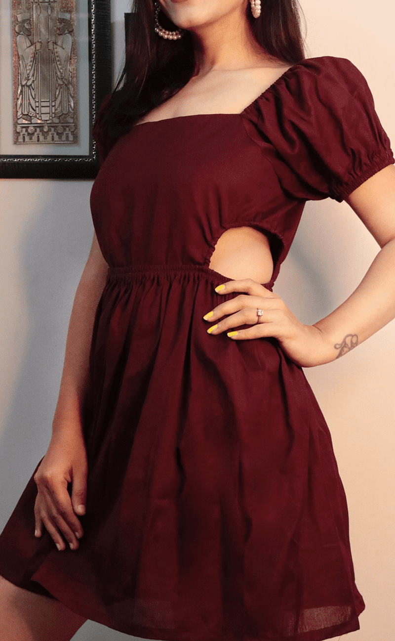Beige Self Design Tiered Short Dress For Women – Zink London
