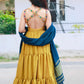 AMBER MUSTARD YELLOW KUTCHI HANDWORK LAYERED GOWN - StudioAnaykaa
