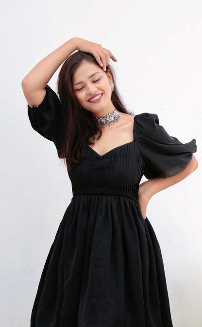 CHARCOAL BLACK NIDA SHORT DRESS - StudioAnaykaa