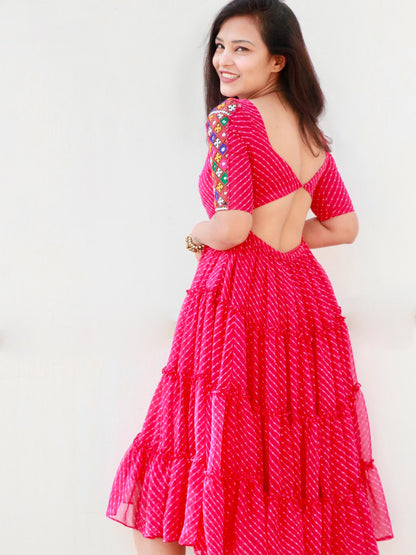 CANDY PINK KUTCHI HANDWORK LAYERED DRESS - StudioAnaykaa