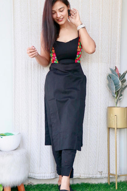 ASH BLACK KUTCHI HANDWORK KURTA SET - StudioAnaykaa