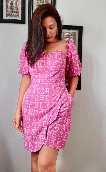 PINK HAND BLOCK PRINT ALPHABET JUMP SUIT - StudioAnaykaa