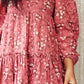 BLOSSOM PEACH FLOWER PRINT LAYERED SHORT DRESS - StudioAnaykaa